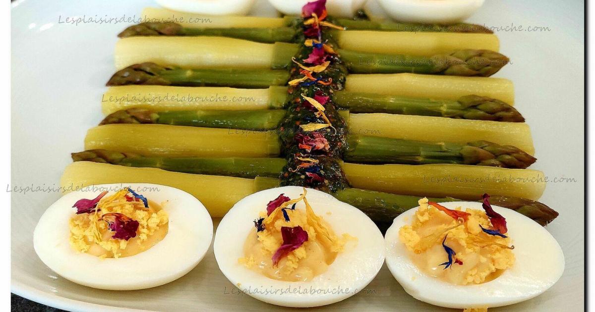 Asperges en vinaigrette à la moutarde à l'ancienne et œufs mimosa