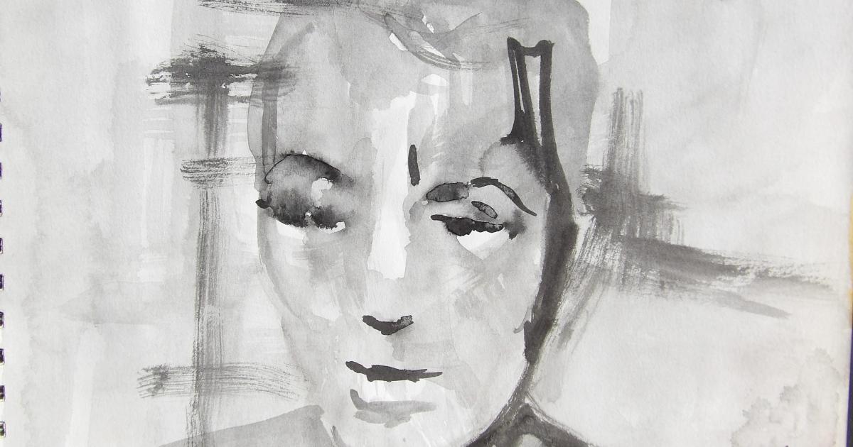 Carnets Dessins jeux de couleurs et d'ombres : Autoportrait d'après photo - 2016