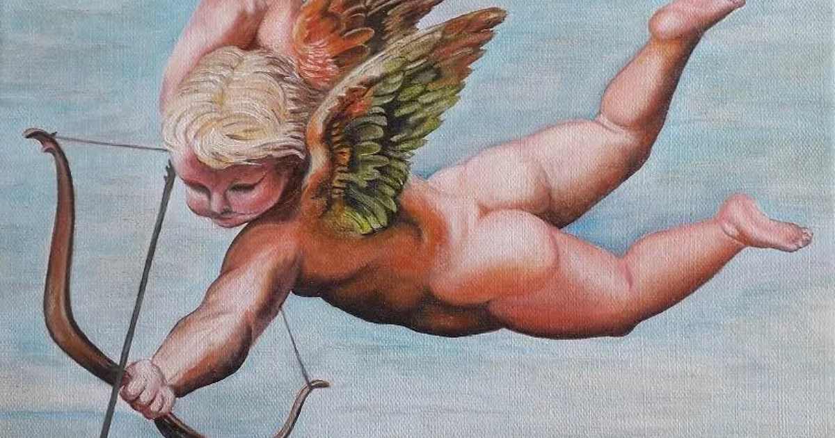Cupidon assis sur son canon ou la Saint-Valentin