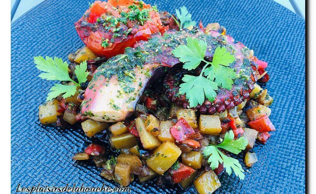 Tentacules de poulpe et légumes grillés en persillade
