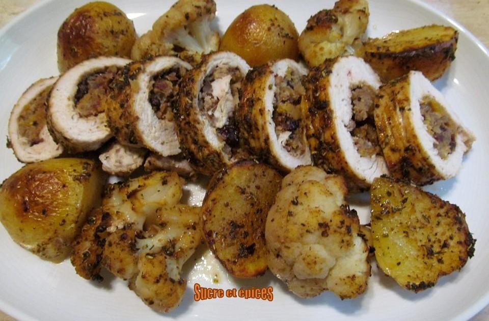Poitrine de dinde roulée aux fruits secs avec des légumes