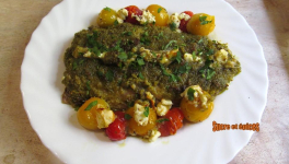 Maquereaux en croûte de pesto aux tomates cerises