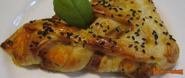 Feuilletés tressés aux crevettes, crème au pesto