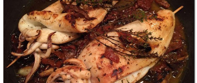 Encornets frais aux thym et tomates séchées
