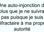 Une auto-injonction de plus que je ne suivrai pas puisque je suis réfractaire à ma propre autorité