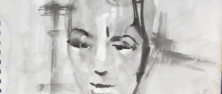 Carnets Dessins jeux de couleurs et d'ombres : Autoportrait d'après photo - 2016