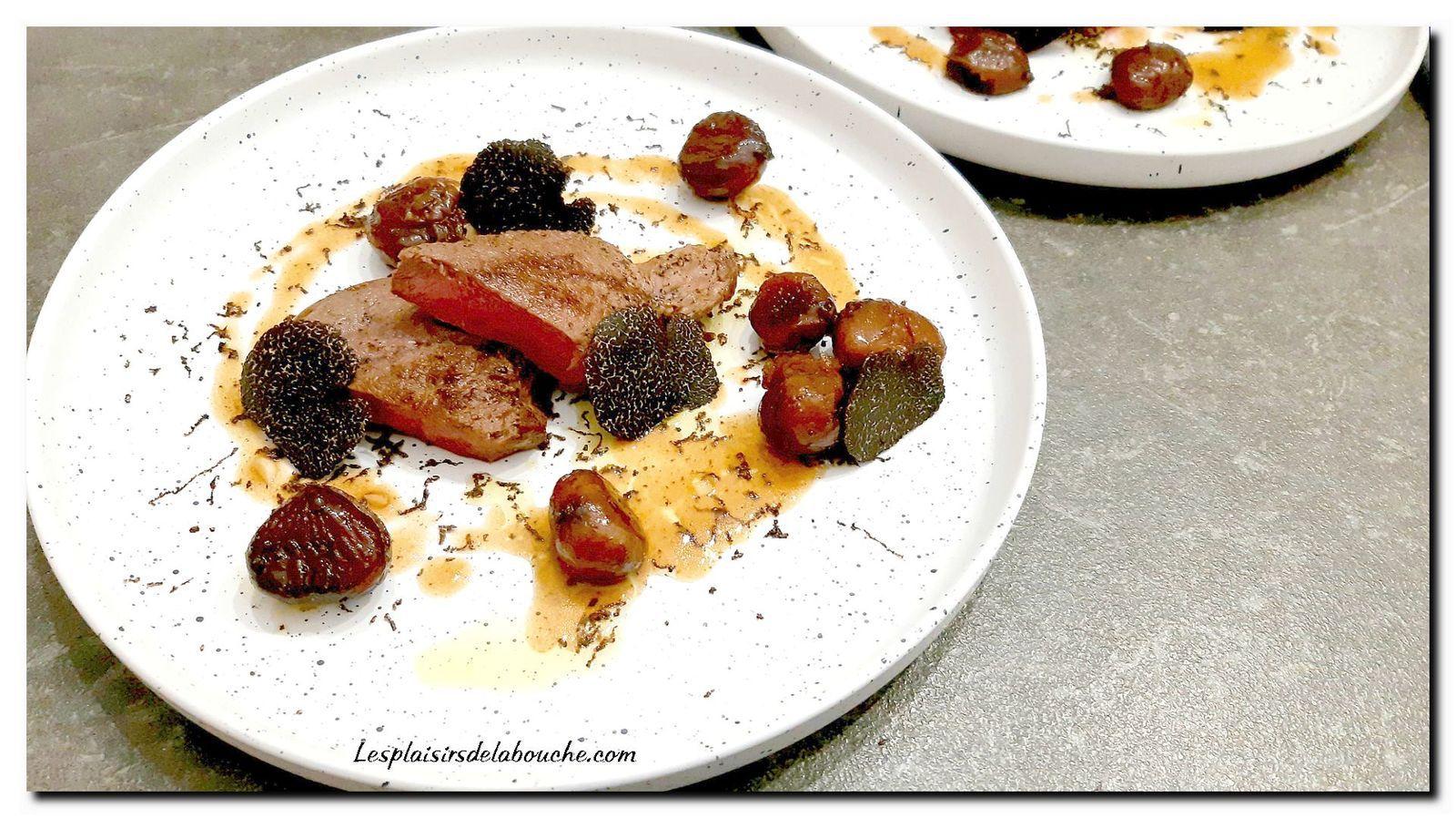 Pavé de cerf truffé et châtaignes au miel