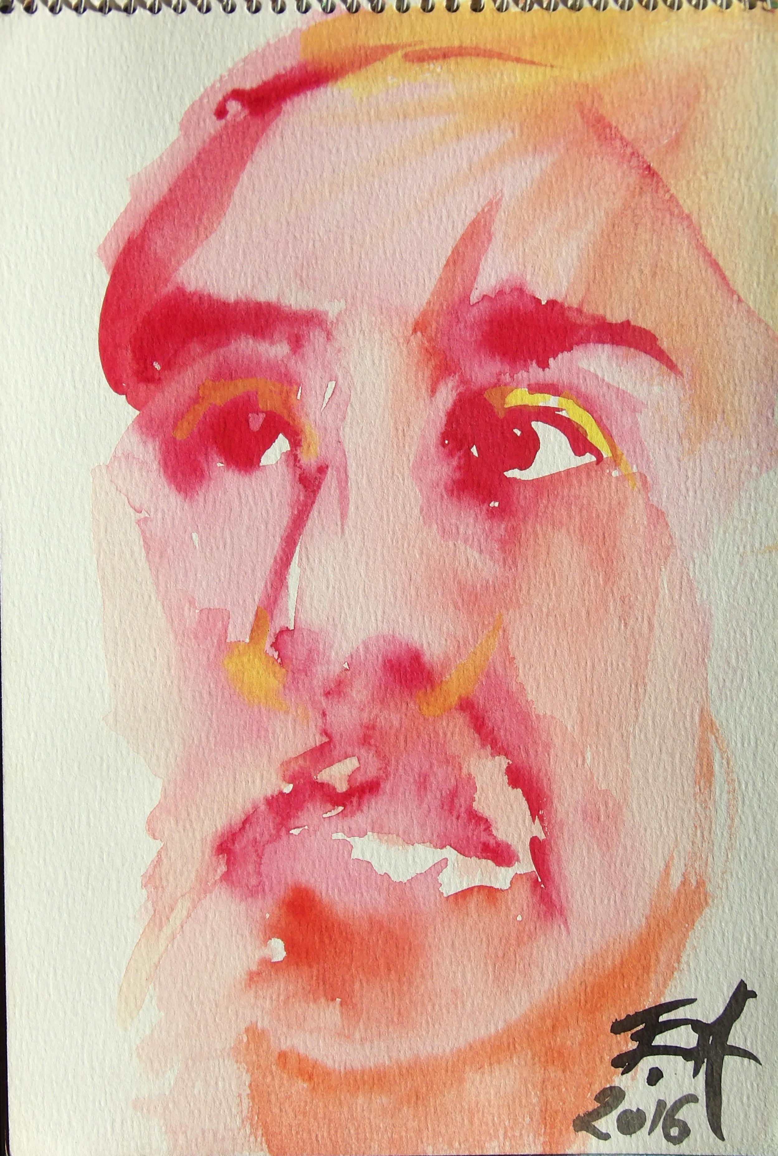 Carnets Dessins jeux de couleurs et d'ombres : Autoportrait d'après photo - 2016