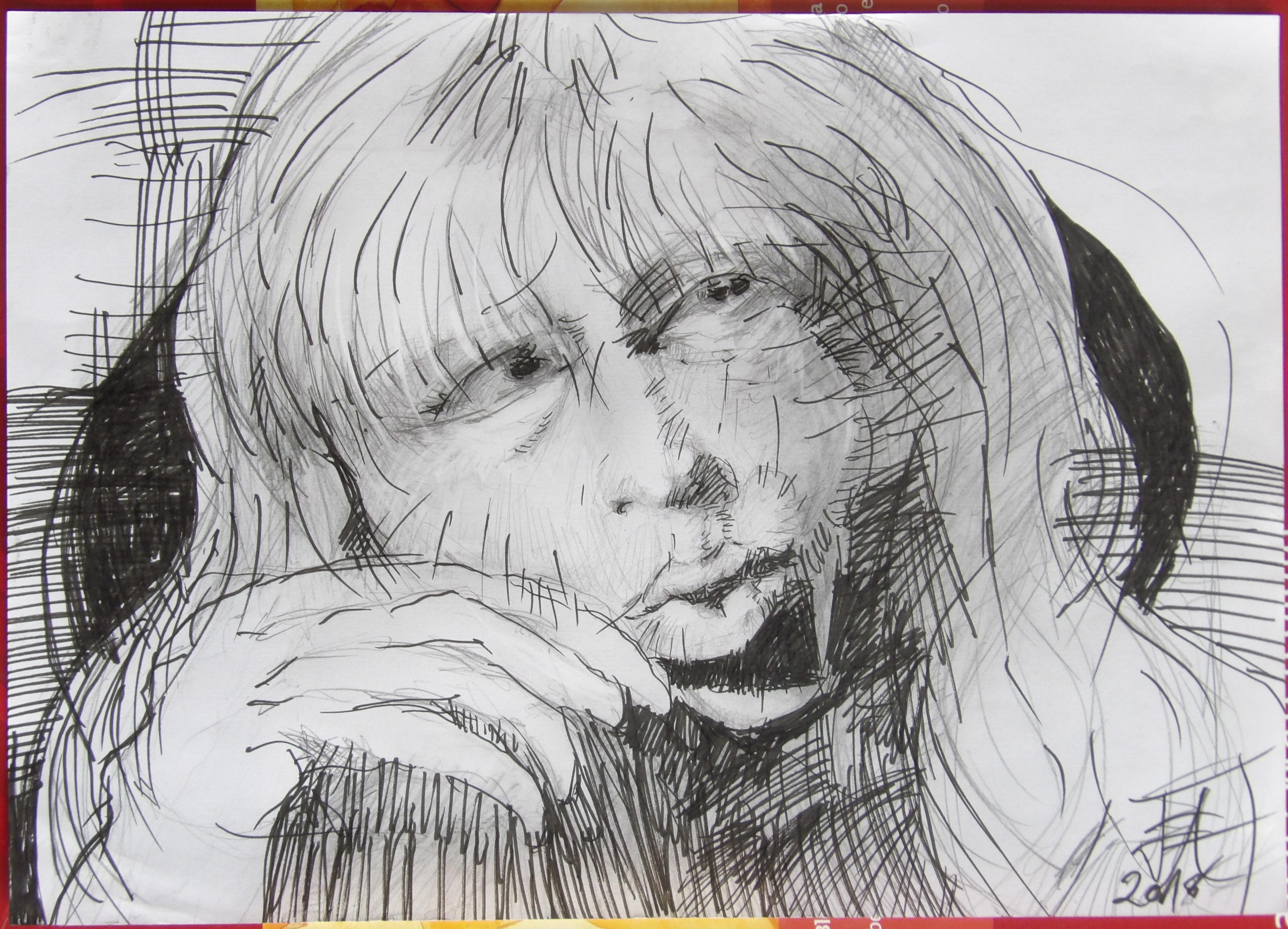 Dessins d'après les screen test d'Andy Warhol shot between 1963 and 1966 -6 -Nico (1) - 2018