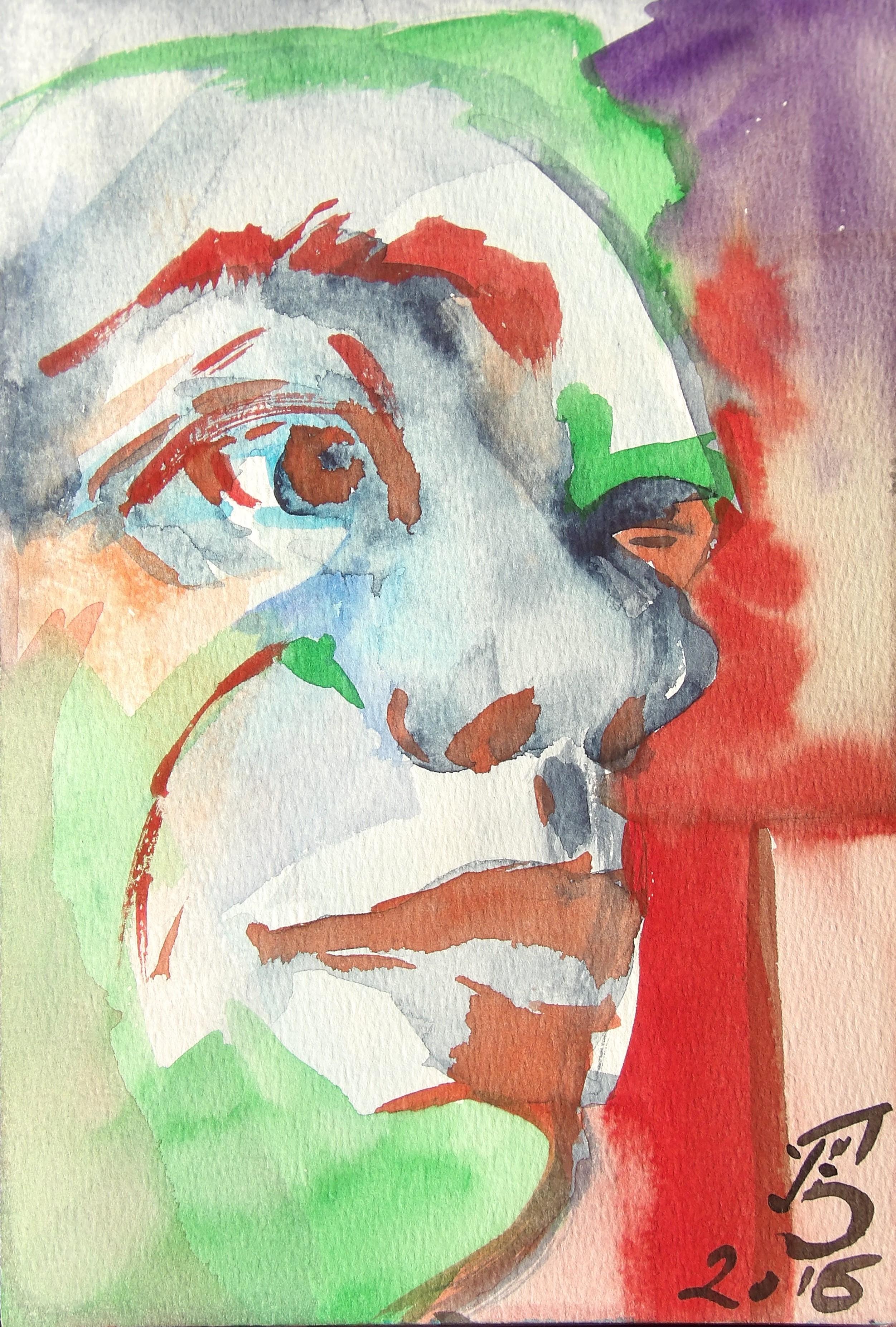 Carnets Dessins jeux de couleurs et d'ombres : Autoportrait d'après photo - 2016