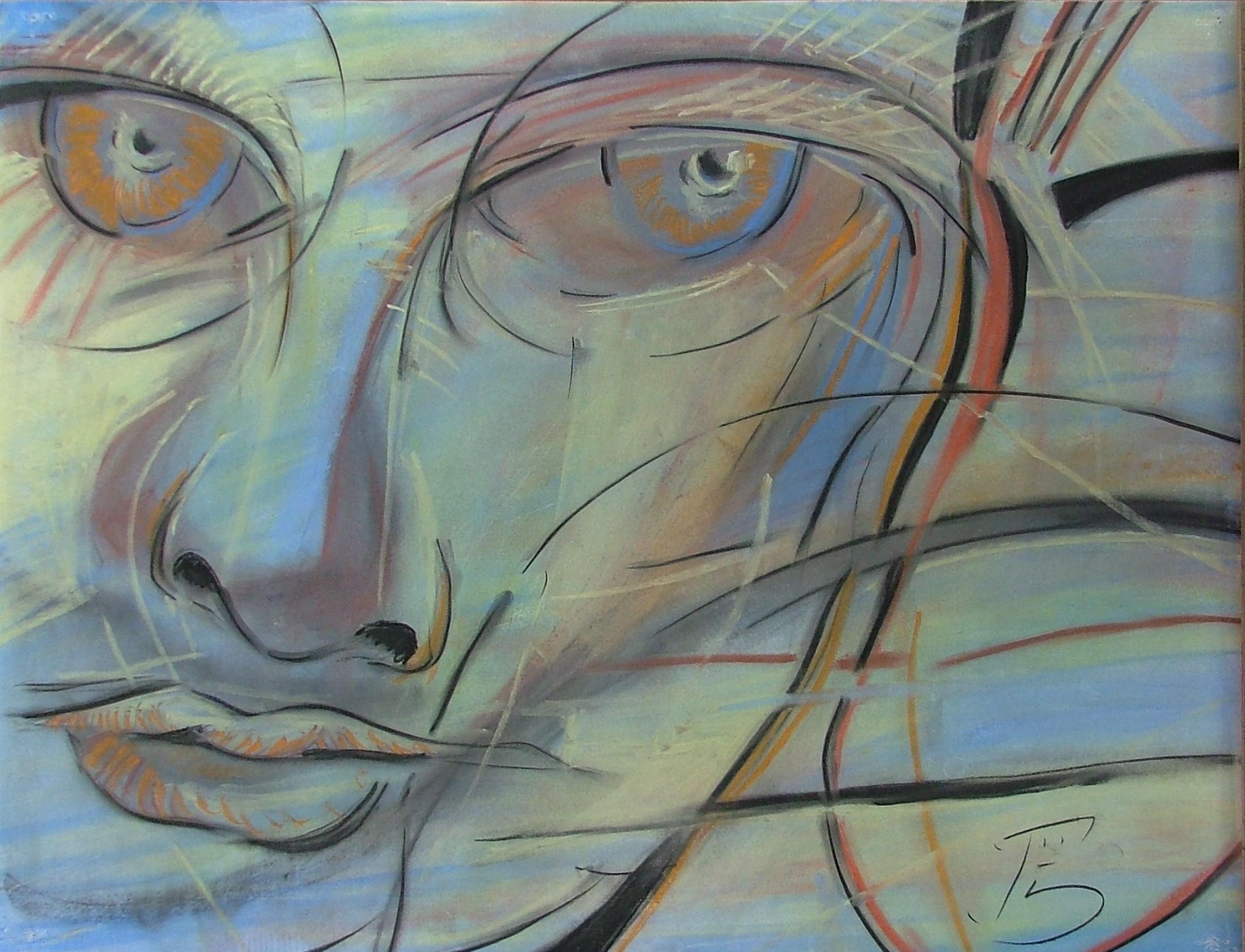 Le félin bleu - peinture au fil du temps