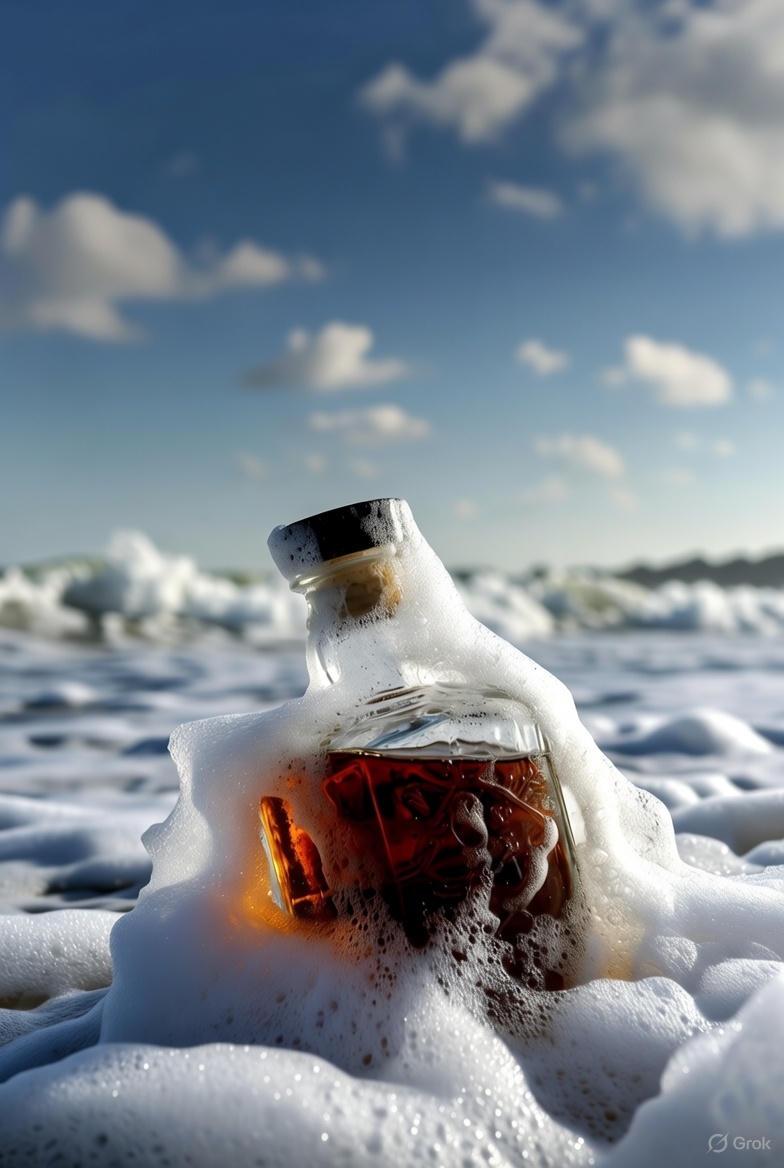 Lettres dans une putain de bouteille de whisky jeté dans l’écume