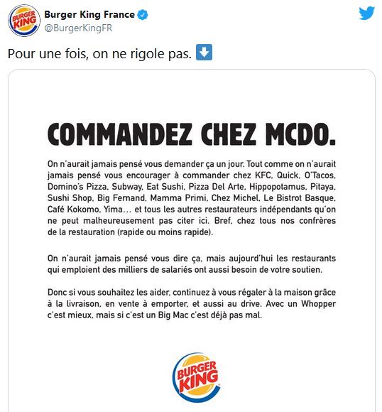 Burger King appelle à consommer McDo