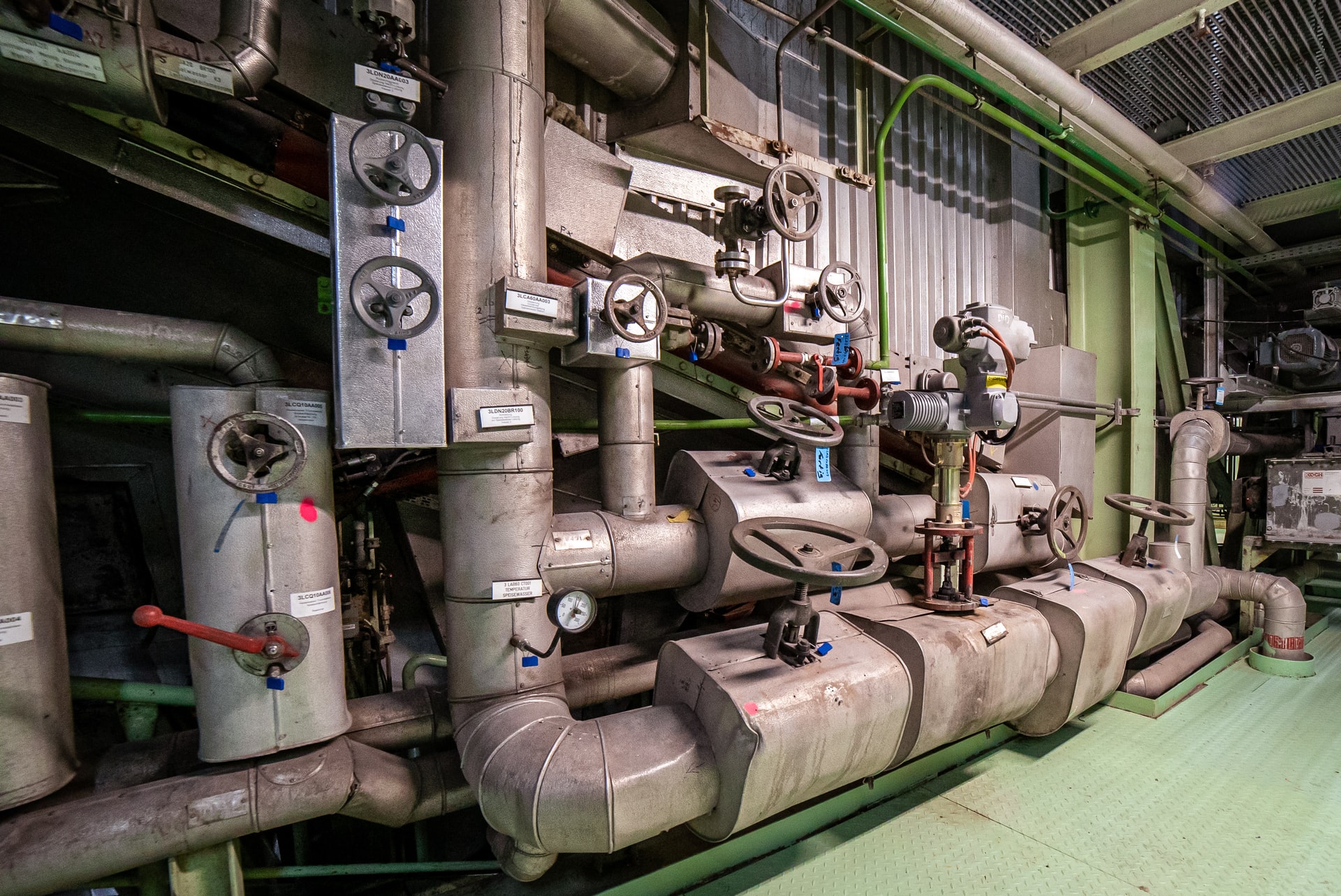 Pipes and valves in a factory