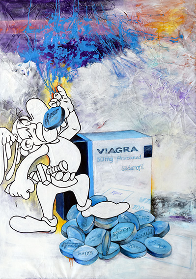 Potion magique Acrylique sur toile froissée - 162 x 114 Parodie d’Astérix crée par Albert Uderzo 4750 euros