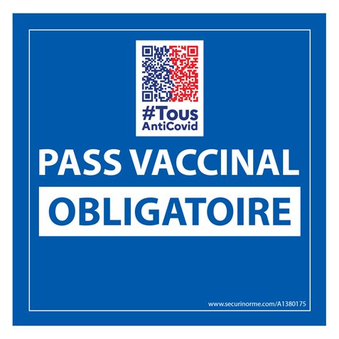 Sticker “PASS VACCINAL OBLIGATOIRE” vendu pour les vitrines d’établissements recevant du public