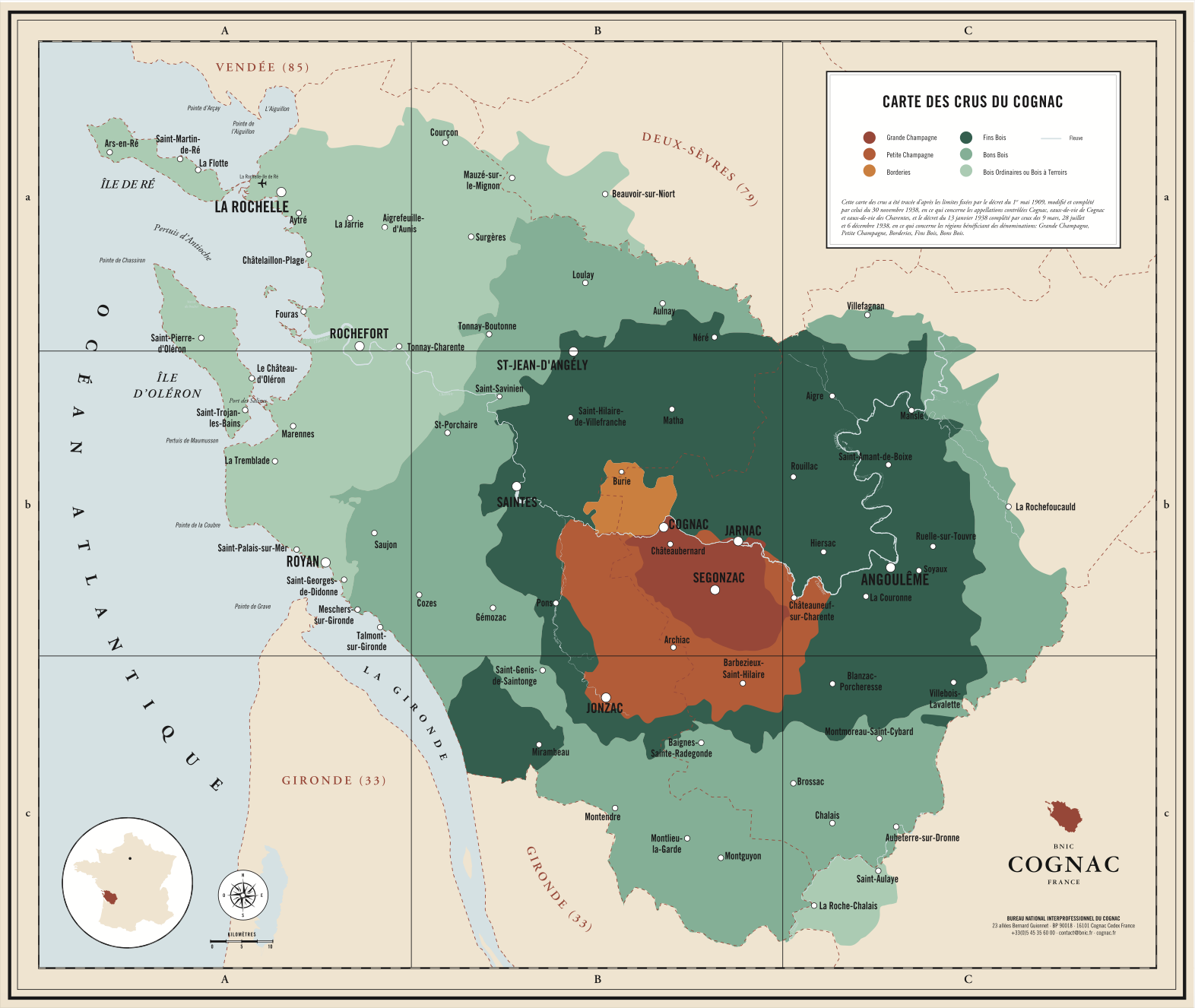 Carte des crus du cognac.