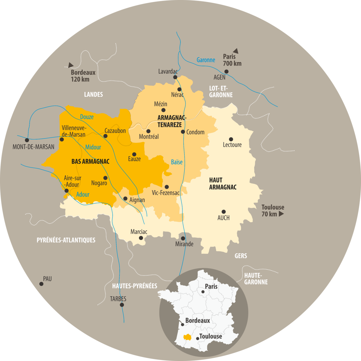 Carte des crus de l'armagnac